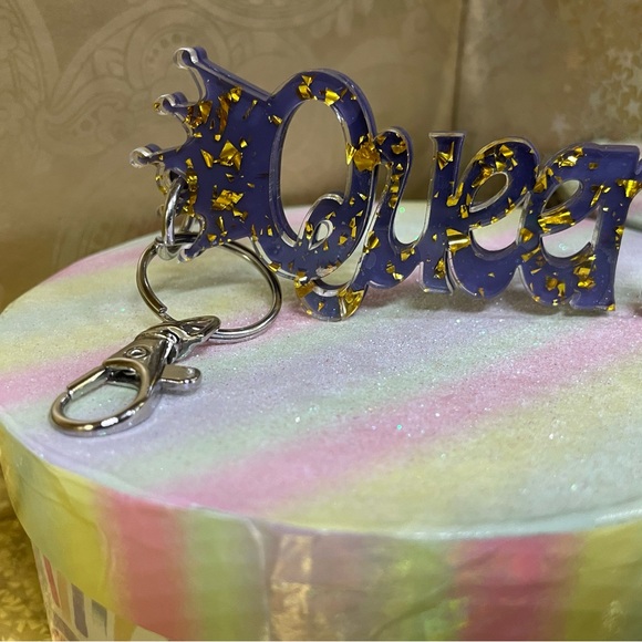 Queen Key Chain / Purse Charm Purse / Gold Sparkle - Picture 2 of 8